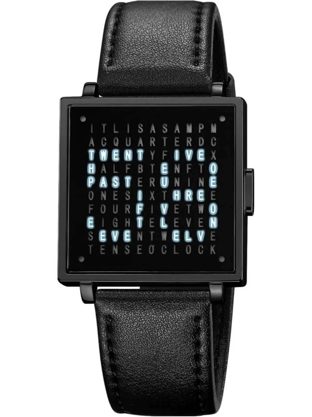 Men's All Black Analog Leather Multifunctional Waterproof Square Wrist Watch